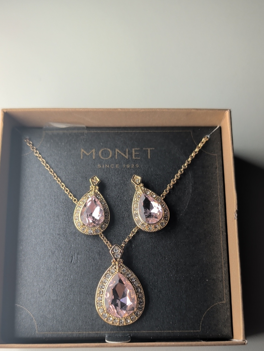 Monet Women's Necklace And Earrings Set In Pink Stones